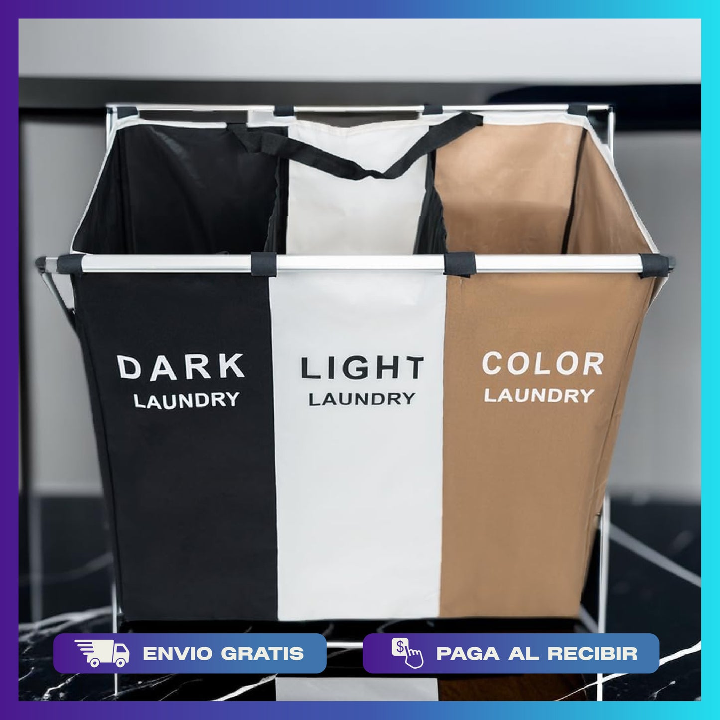 Cesta de Ropa 3 en 1 – Clasifica Fácil sin Desorden (180L)