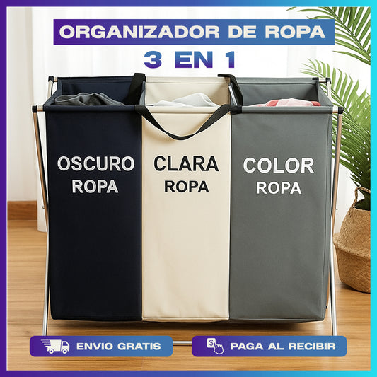 Cesta de Ropa 3 en 1 – Clasifica Fácil sin Desorden (180L)